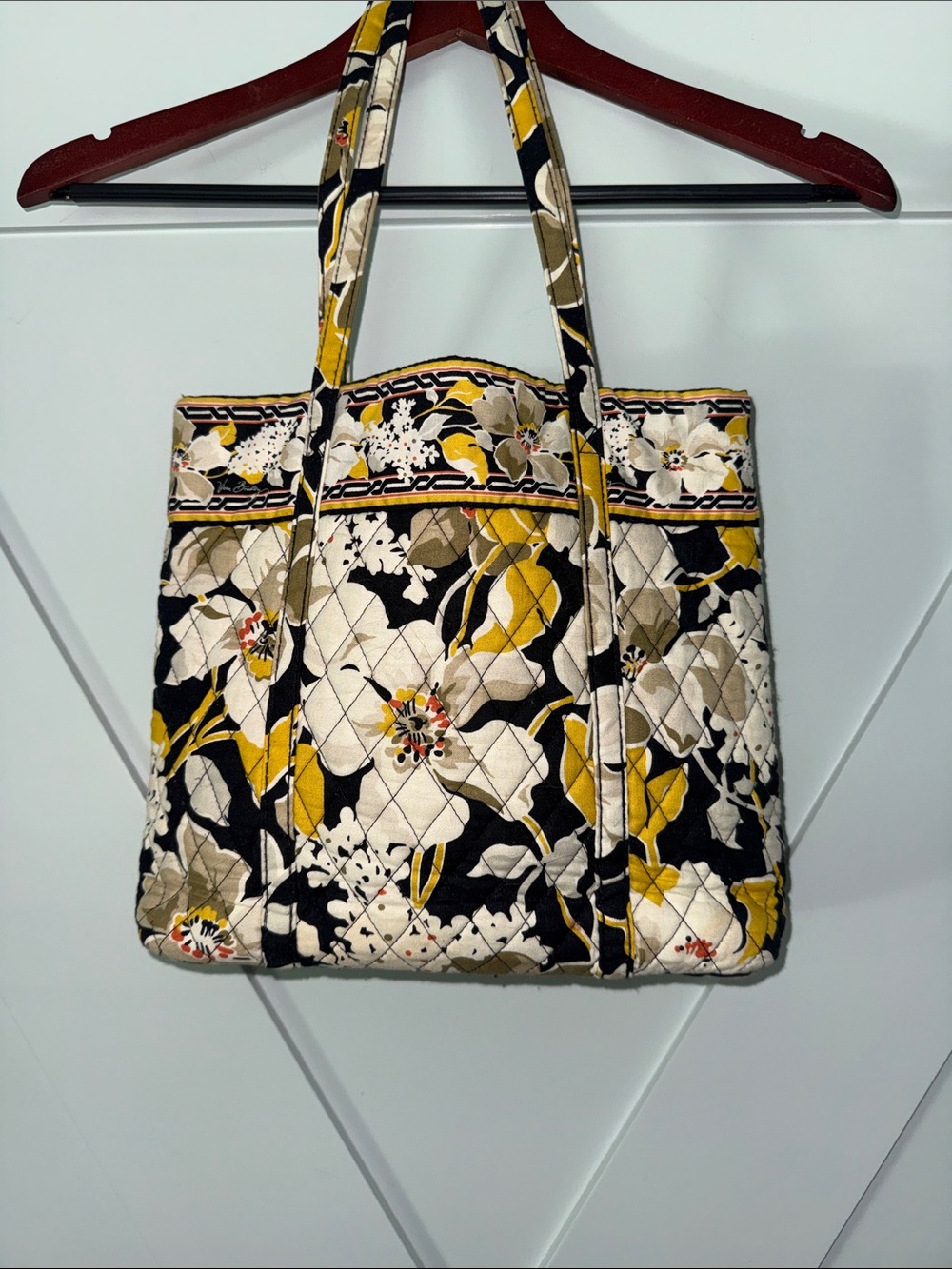 Vera Bradley Quilted Floral Tote in Black, Cream & Mustard